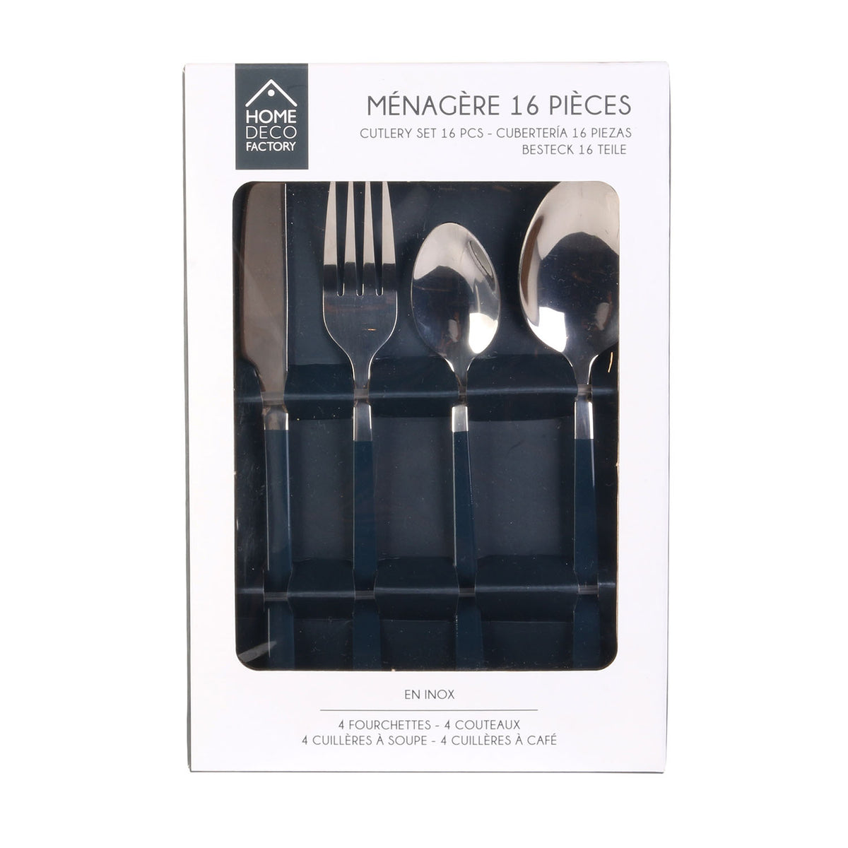 Menagere 16 Pieces Manche Bleu Marine