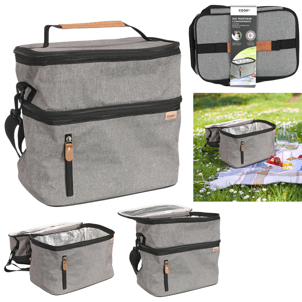 Lunch Bag Gris Zippe 26X27.5X18.5Cm