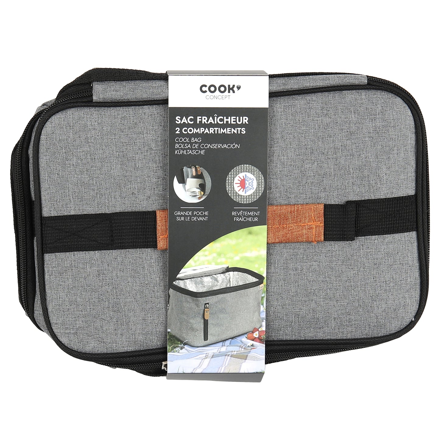 Lunch Bag Gris Zippe 26X27.5X18.5Cm