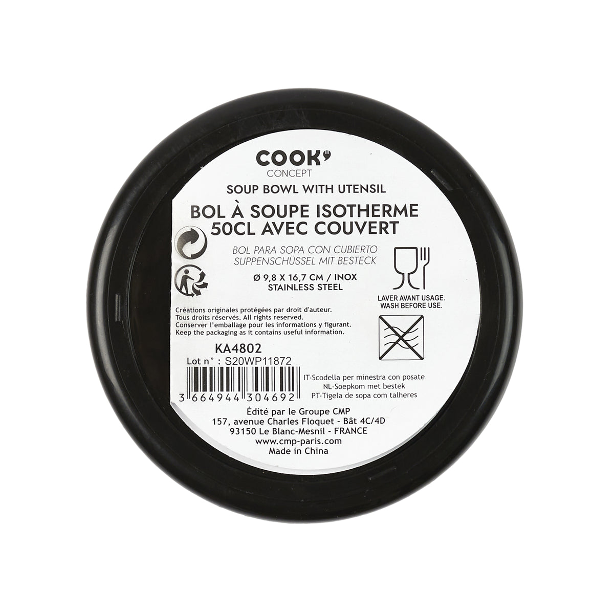 Bol A Soupe Isotherme Avec Couvert Inox 50Cl