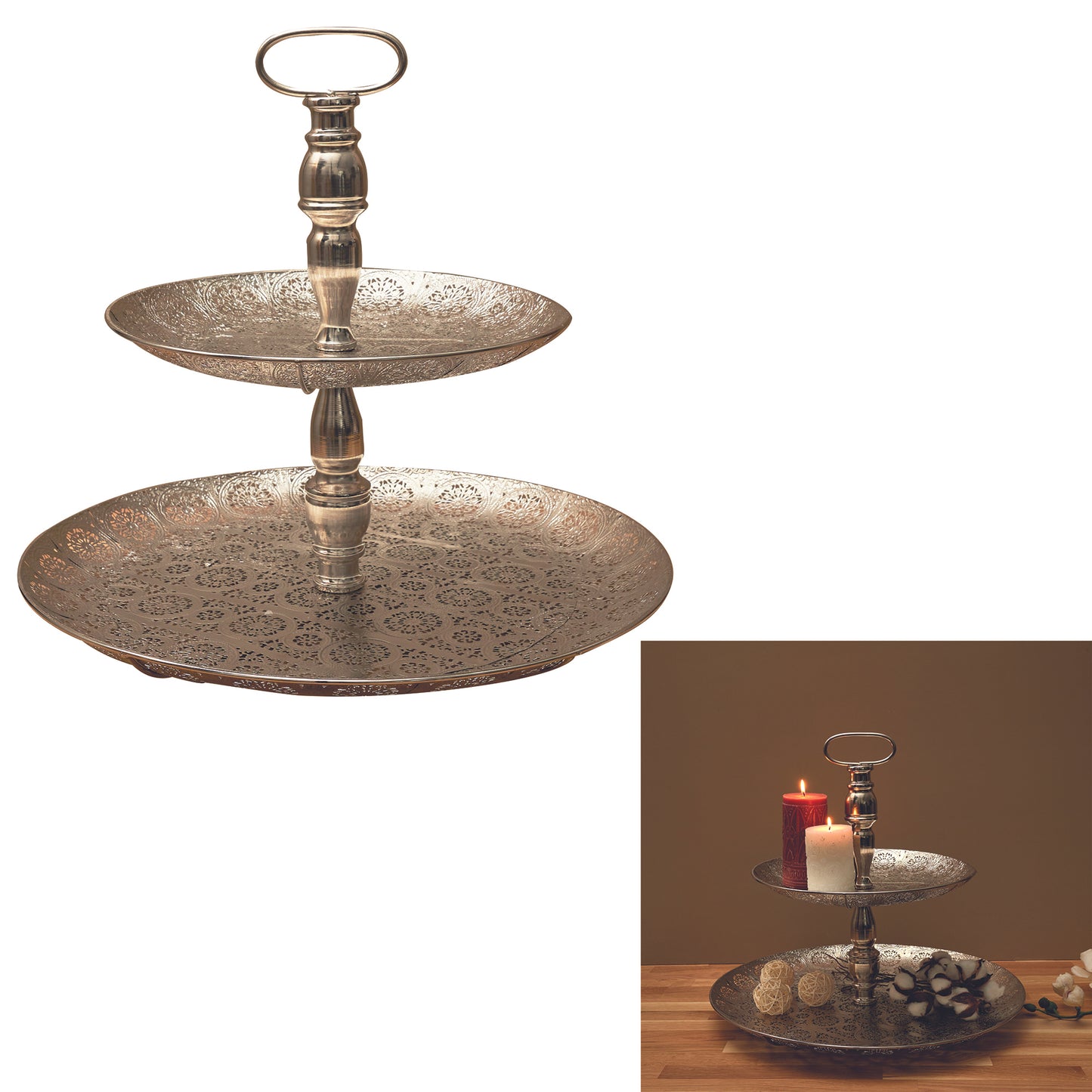 Plateau Decoratif Metal Double 49Cm