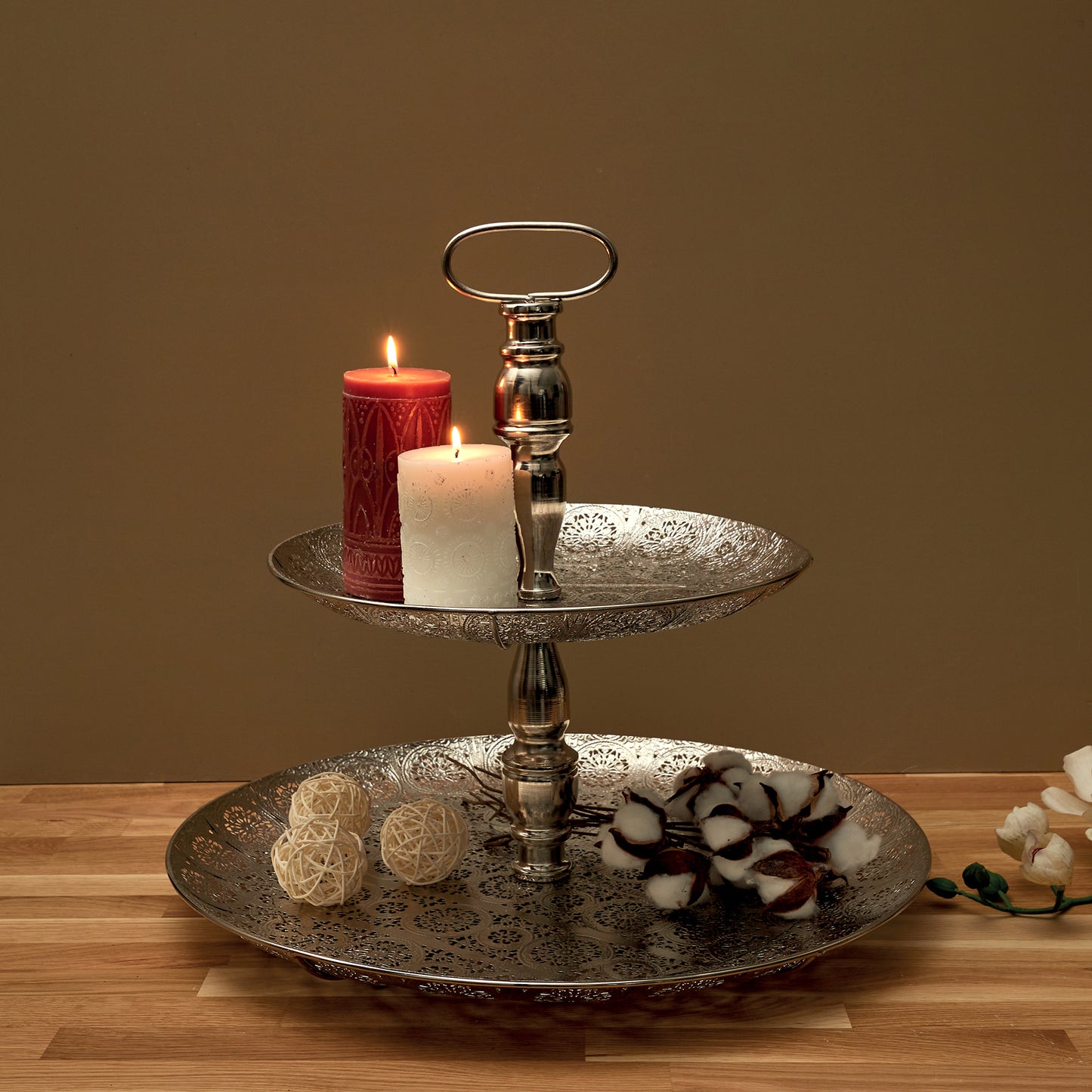 Plateau Decoratif Metal Double 49Cm