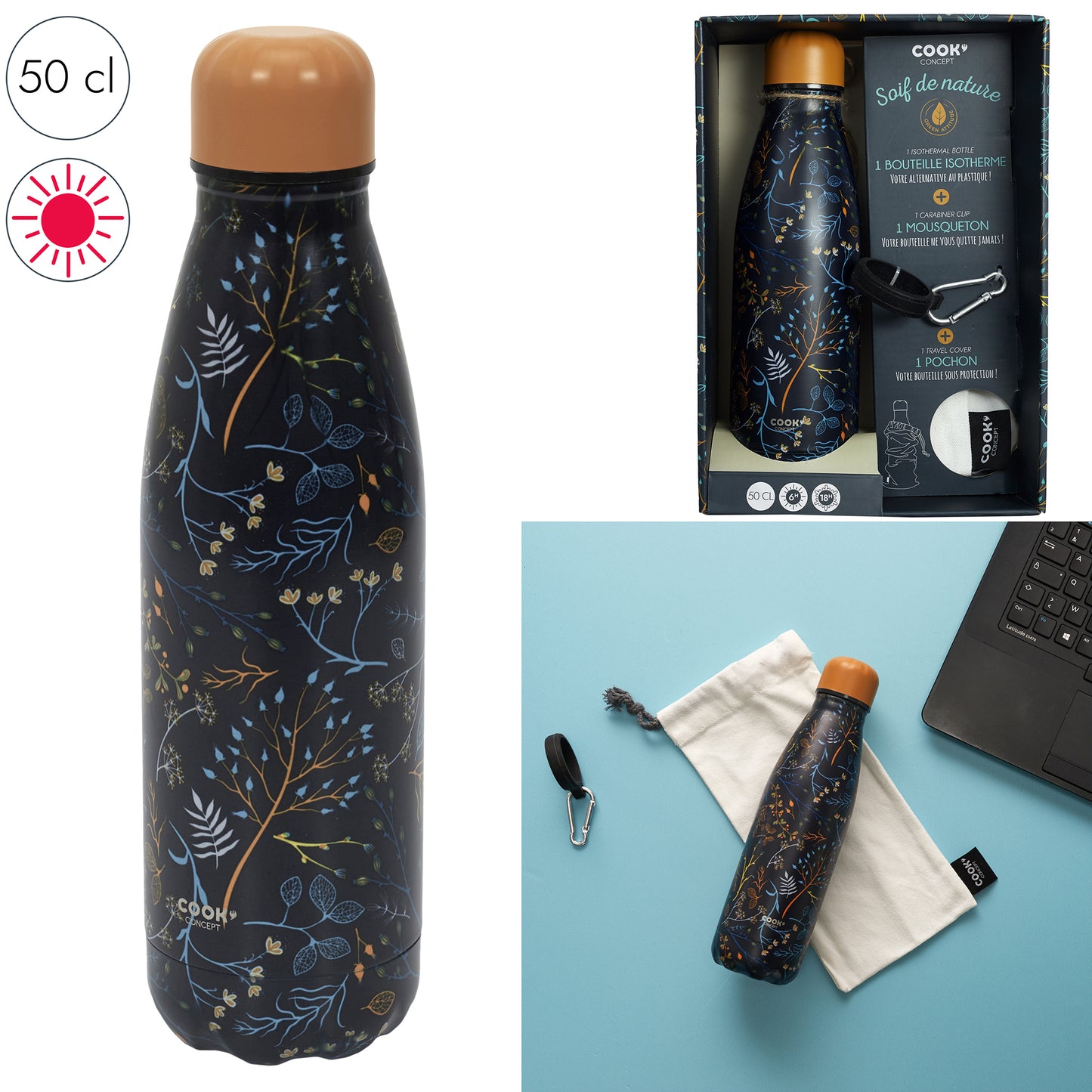 Bouteille Isotherme Fleurie Coffret 50Cl