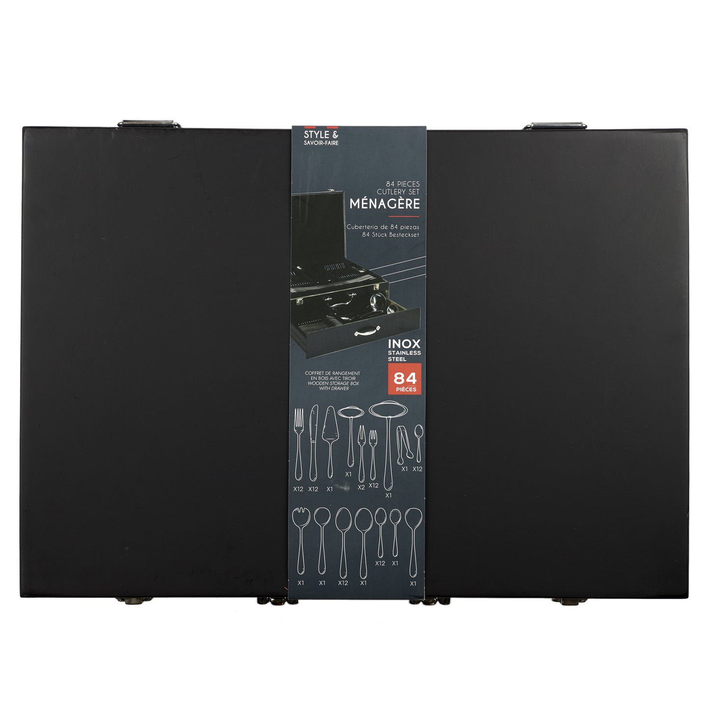 Menagere 84 Pieces Coffret En Bois Avec Tiroir