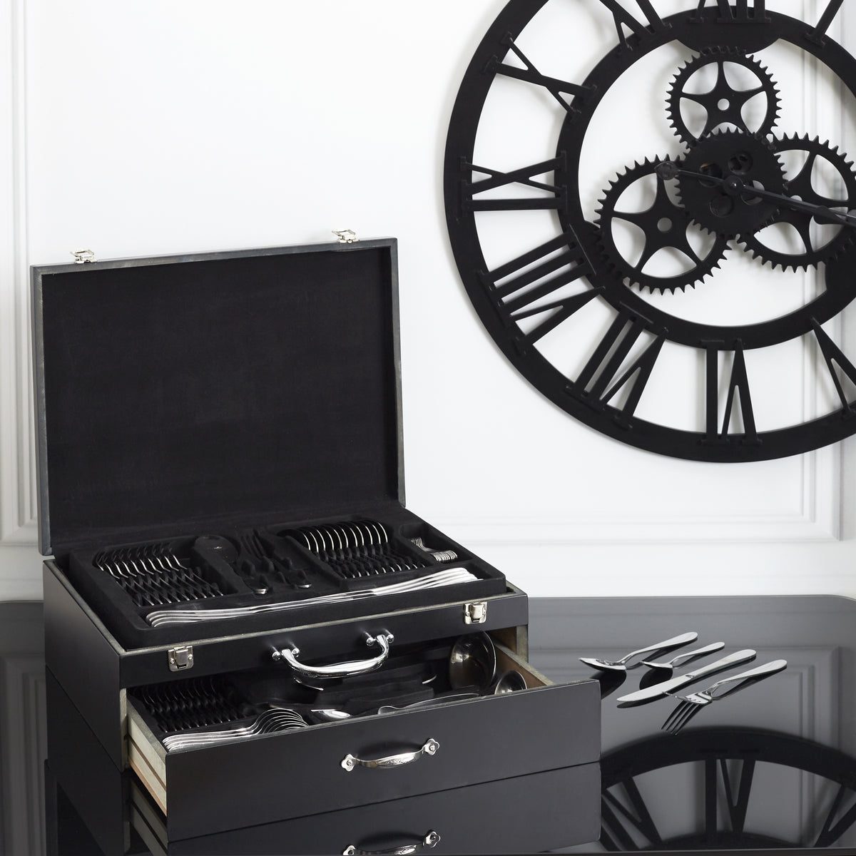 Menagere 84 Pieces Coffret En Bois Avec Tiroir
