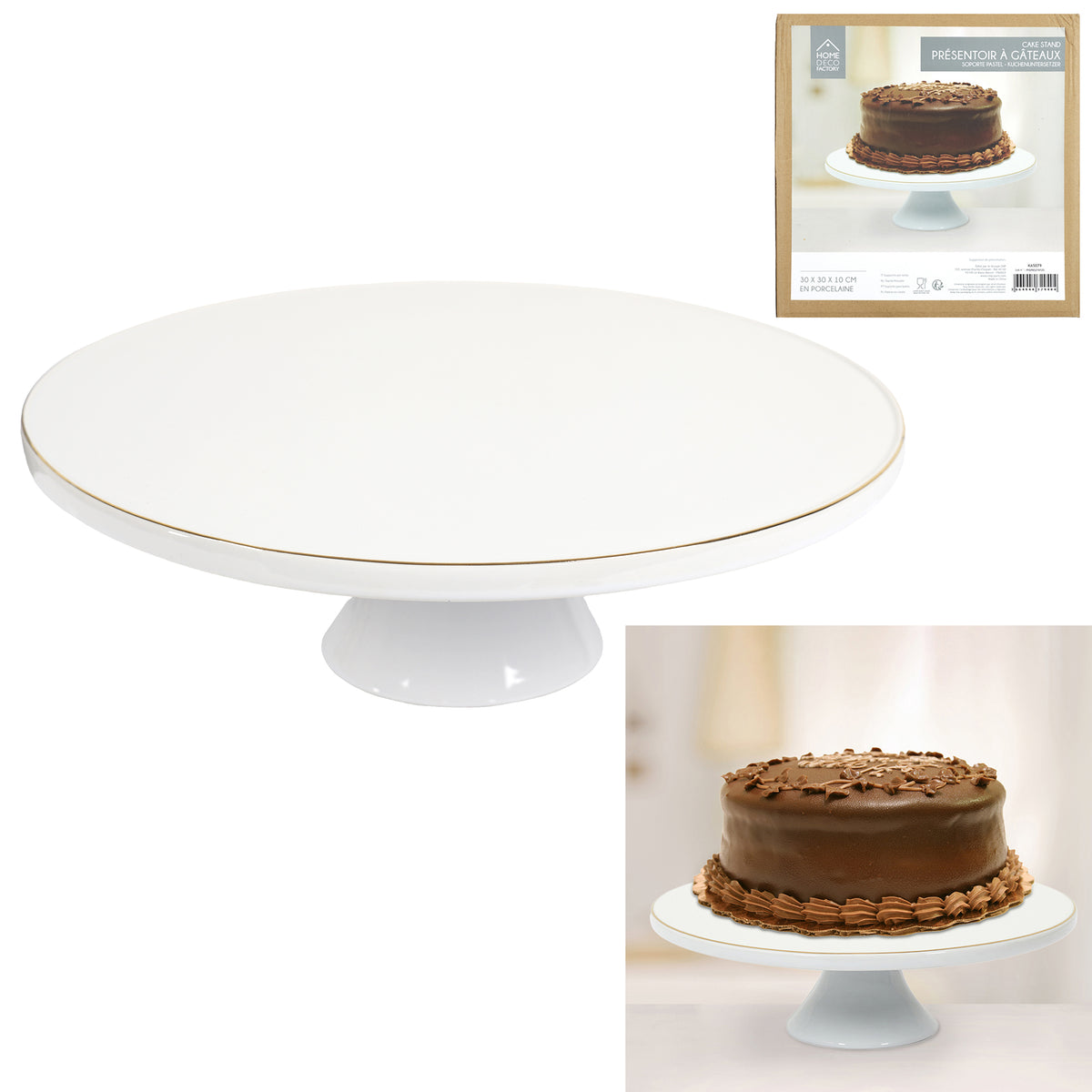 Support A Gateau Porcelaine Lisere Dore