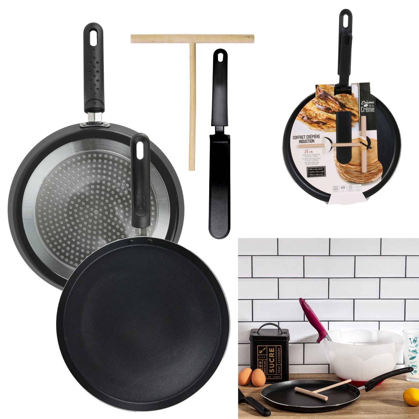Coffret Crepiere Noire Induction 28Cm Ustensil