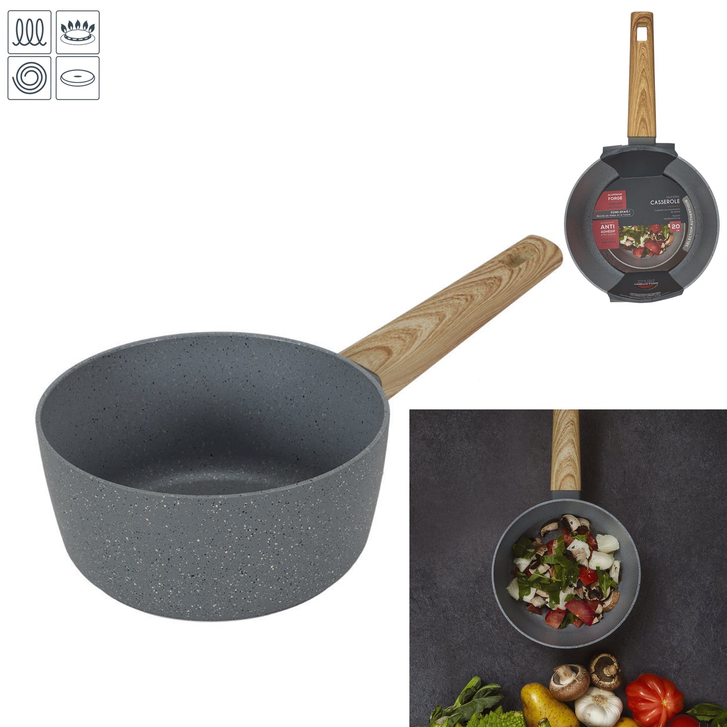 Casserole Alu Forge Manche Effet Bois 20Cm