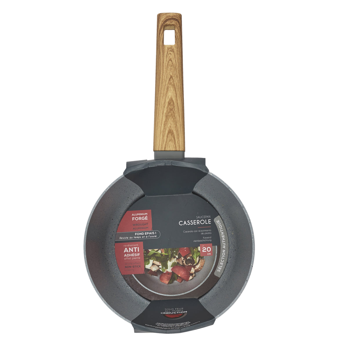 Casserole Alu Forge Manche Effet Bois 20Cm