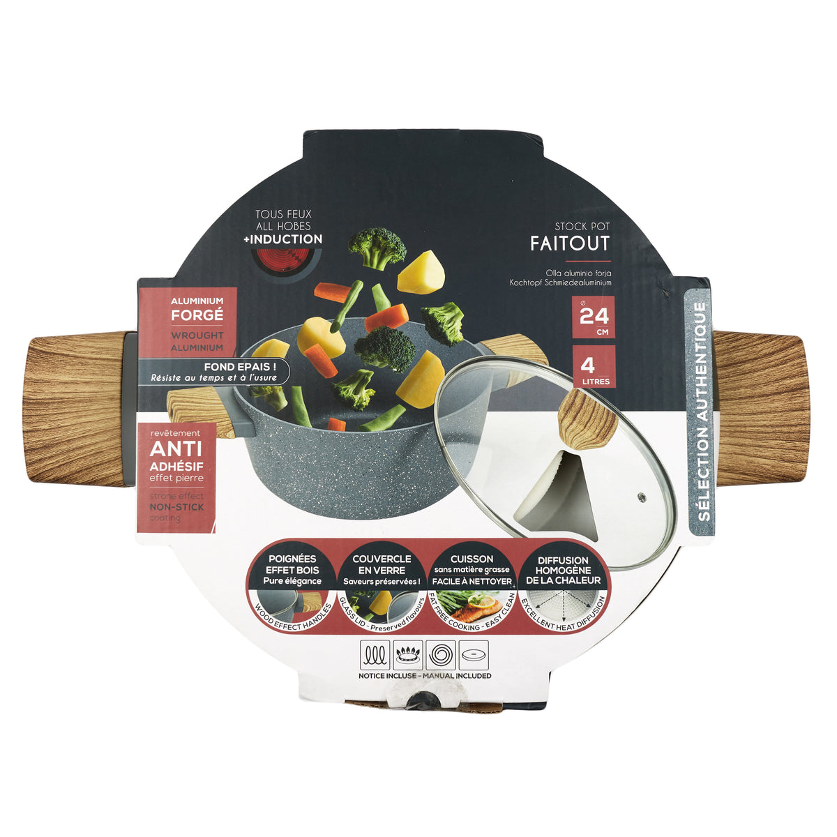 Faitout Aluminium Forge Manche Effet Bois 24Cm