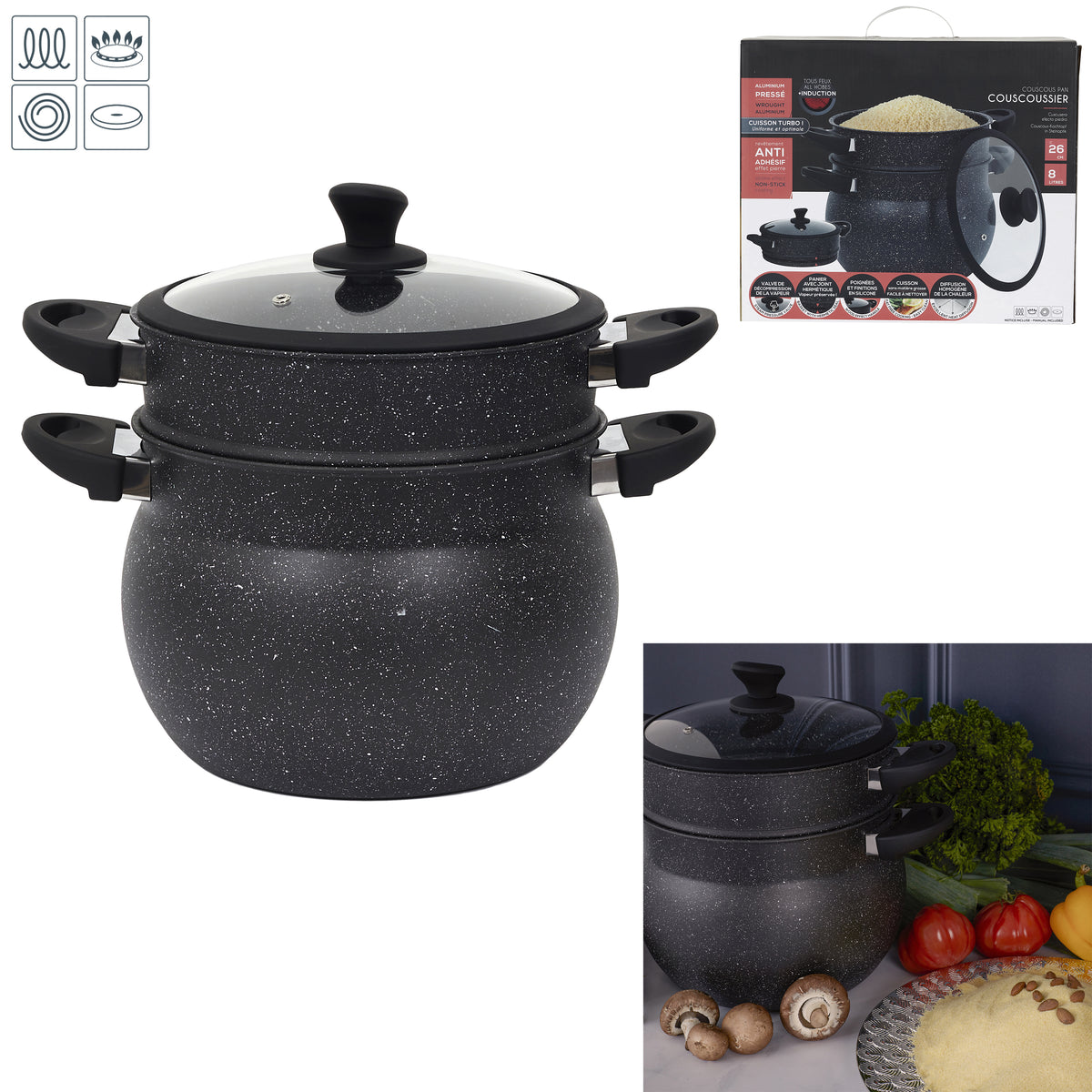 Couscoussier Effet Pierre D26Cm