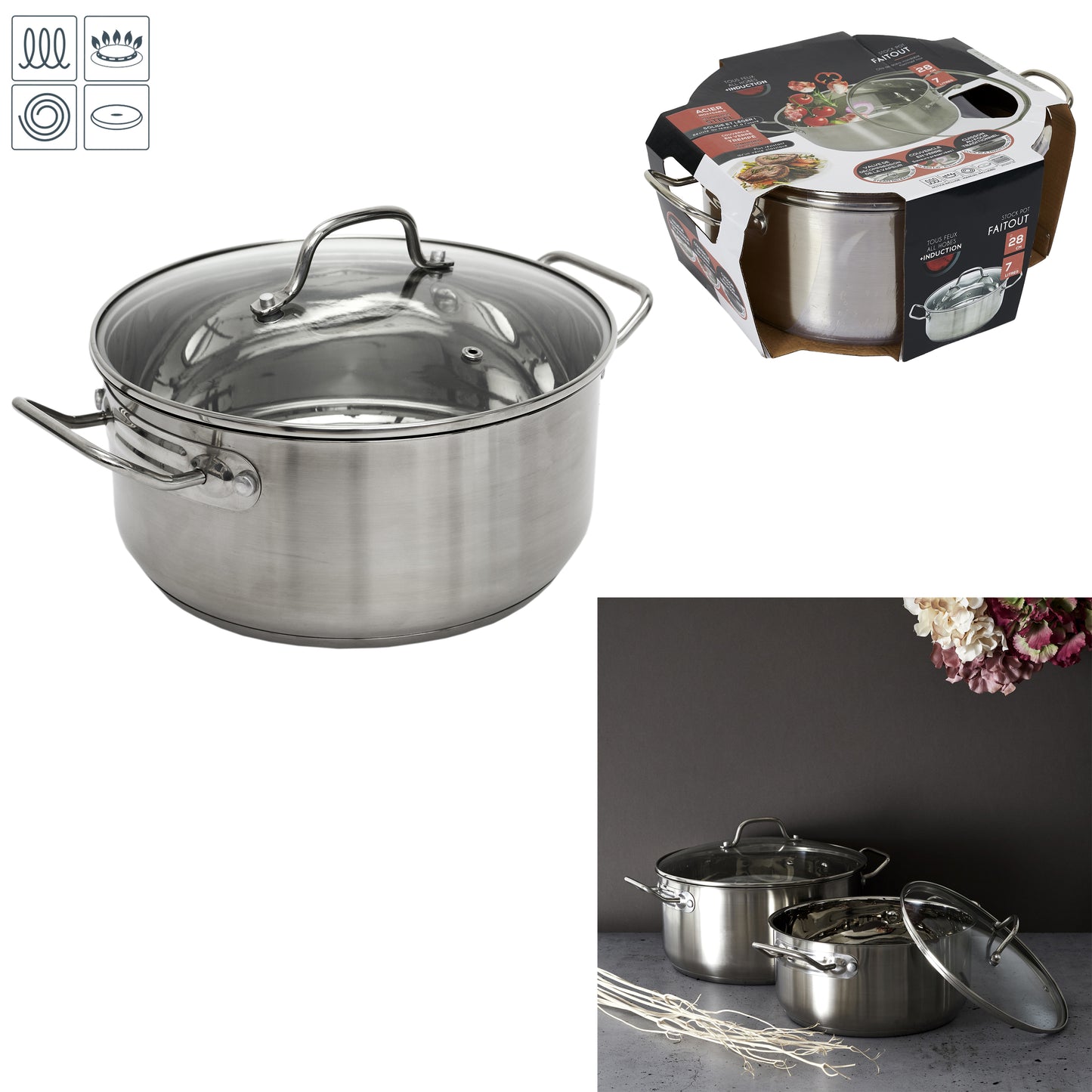 Faitout 28Cm Avec Couvercle En Verre