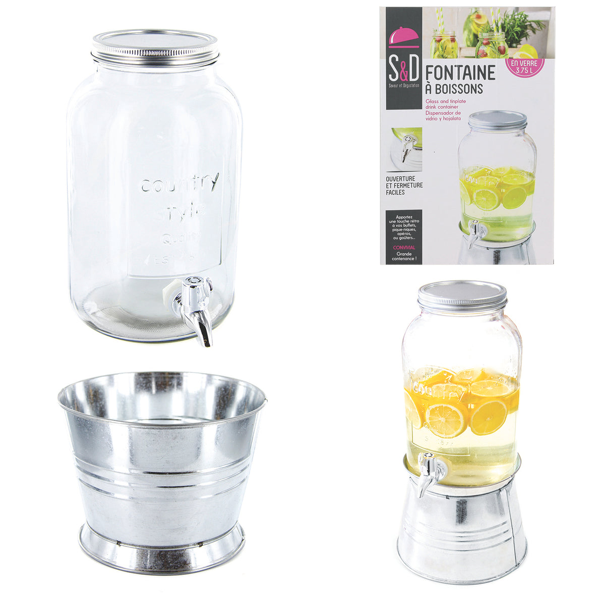 Fontaine A Boisson Verre Et Fer Blanc 3.75L