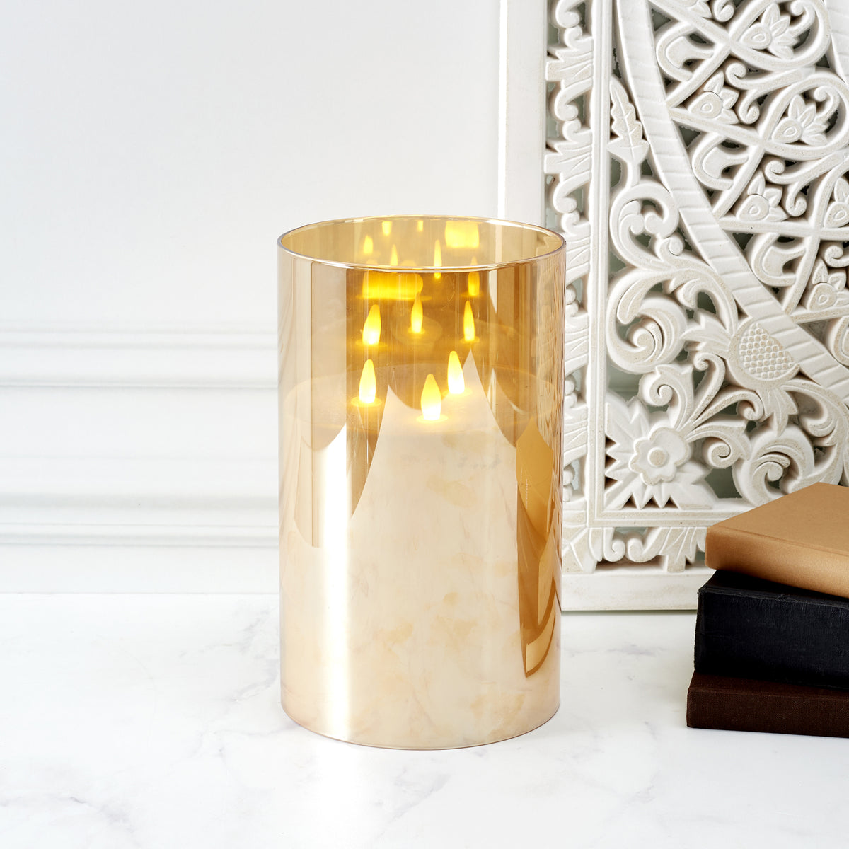 Bougie Led Verre Ambre 25X15Cm