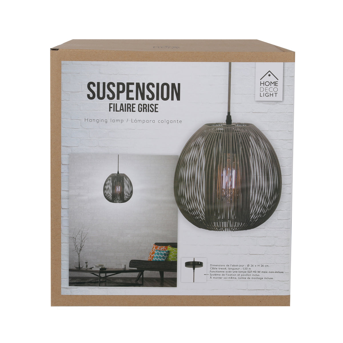 Suspension Boule Filaire Gris