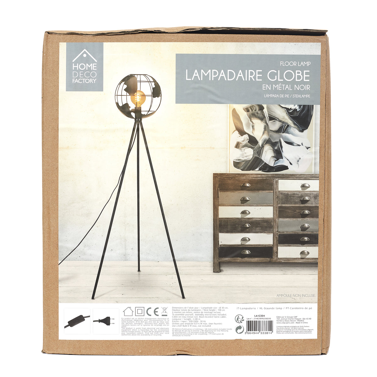 Lampadaire Metal Noir Globe