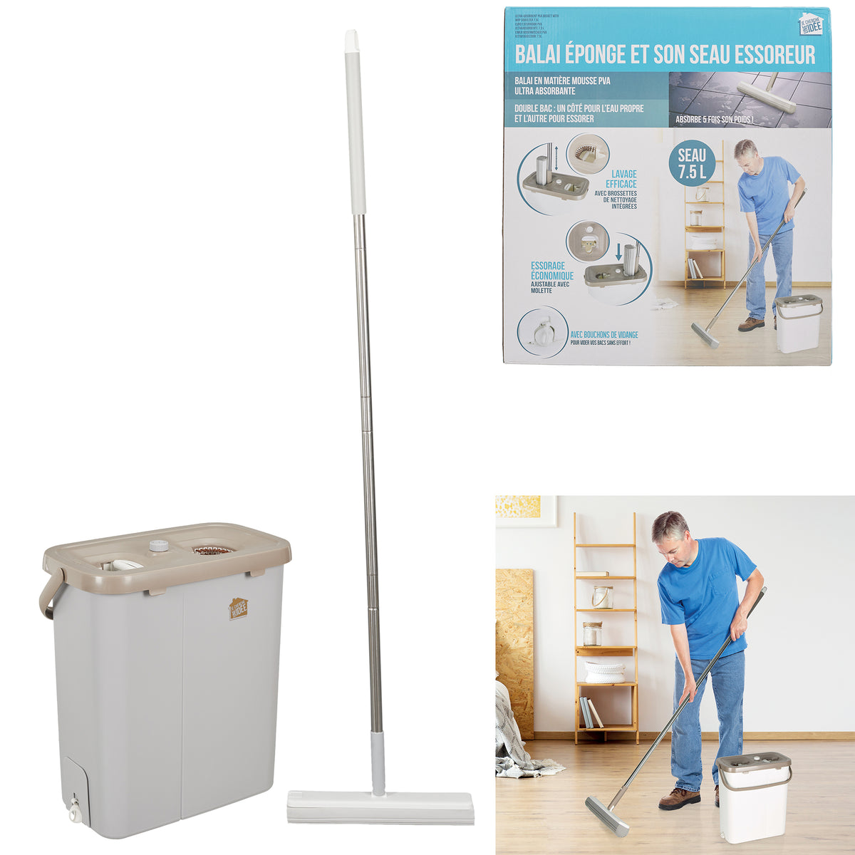 Seau Essoreur Pva Ultraabsorbant 7.5L
