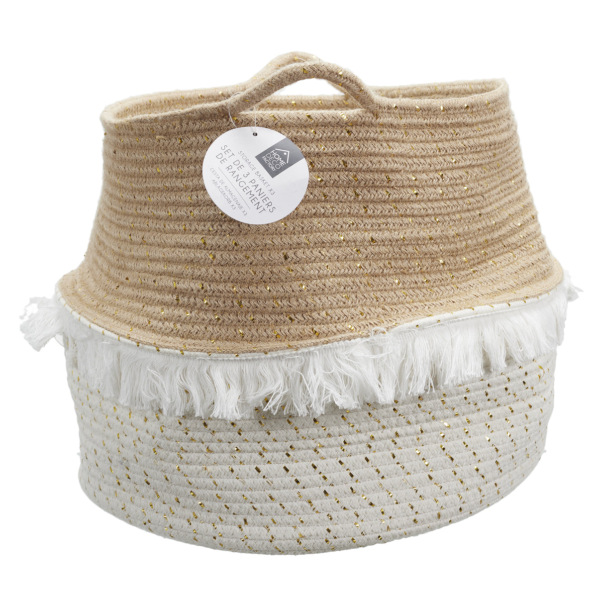 Panier Rangement A Frange Et Fibre Dore X3