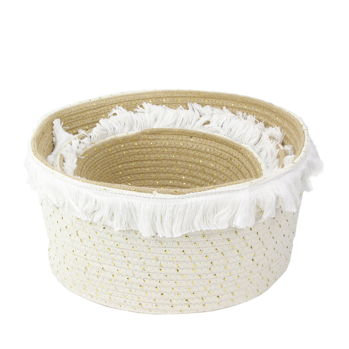 Panier Rangement A Frange Et Fibre Dore X3