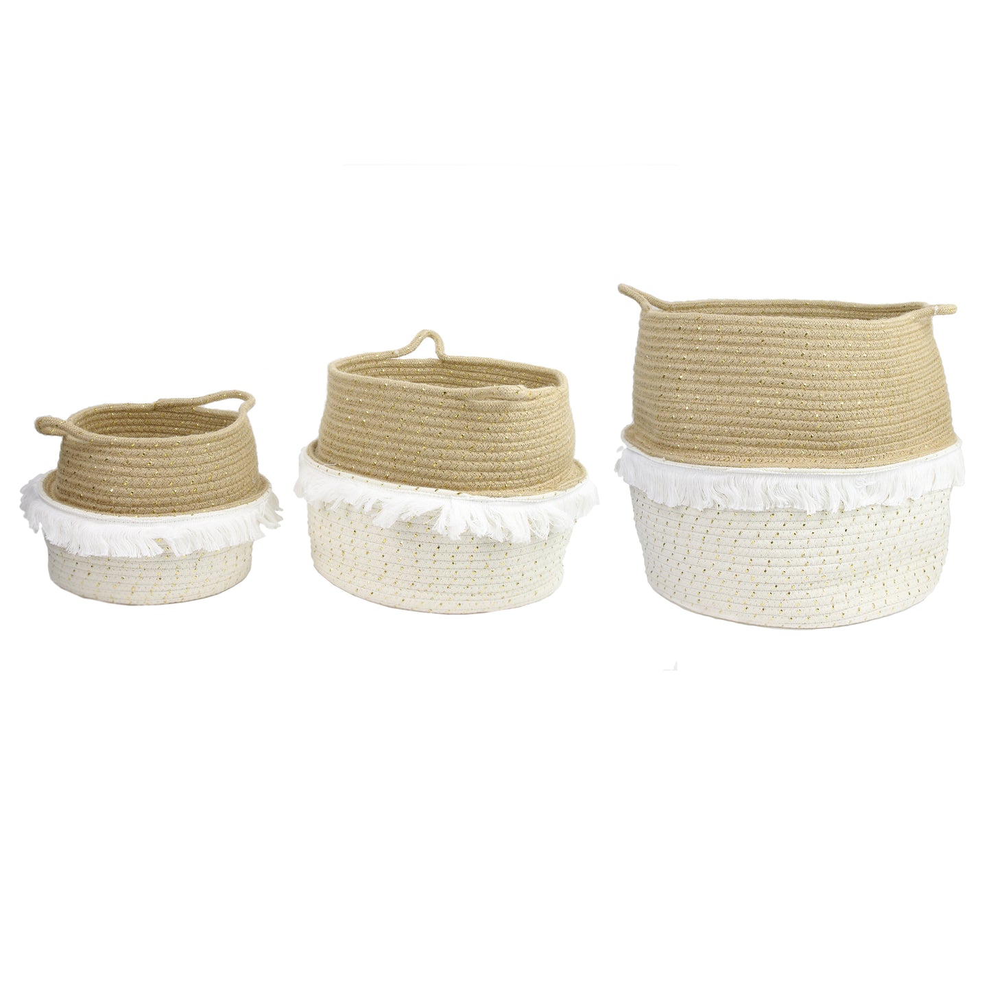 Panier Rangement A Frange Et Fibre Dore X3