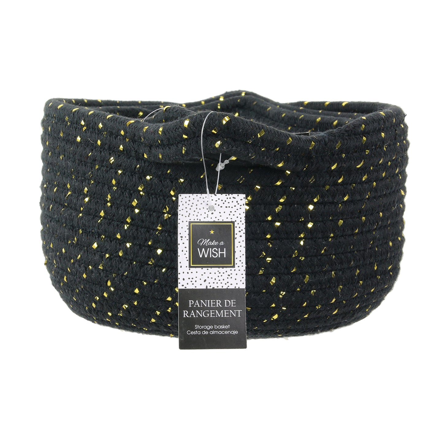 Panier Rangement Coton Noir Et Fibre Dore X3