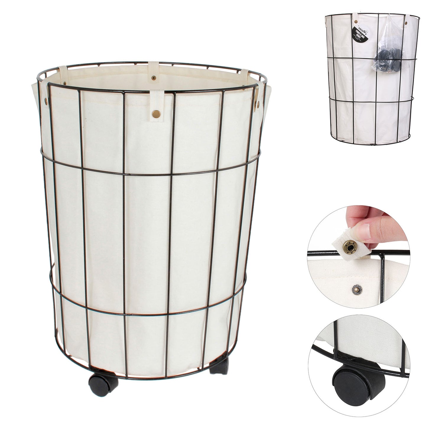 Panier Metal Filaire A Roulette Et Doublure