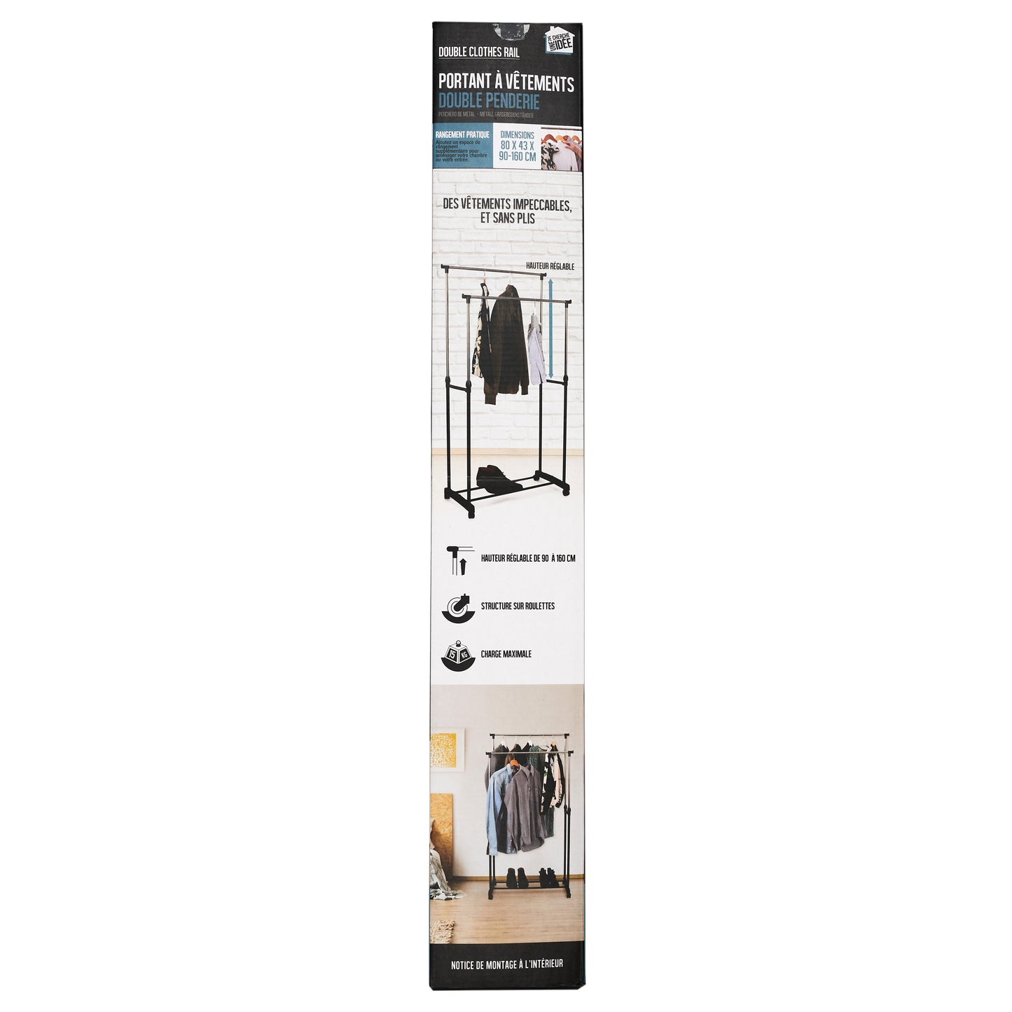 Portant Metal Roulette Double 80X43X160Cm
