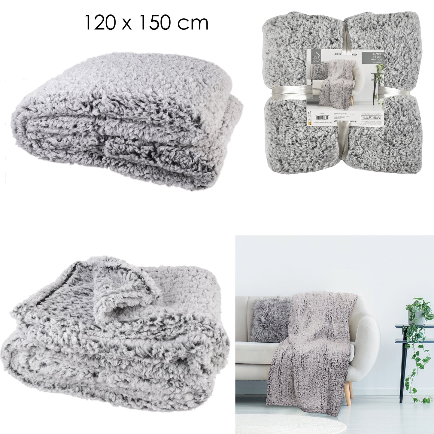 Plaid Sherpa Gris 120X150Cm