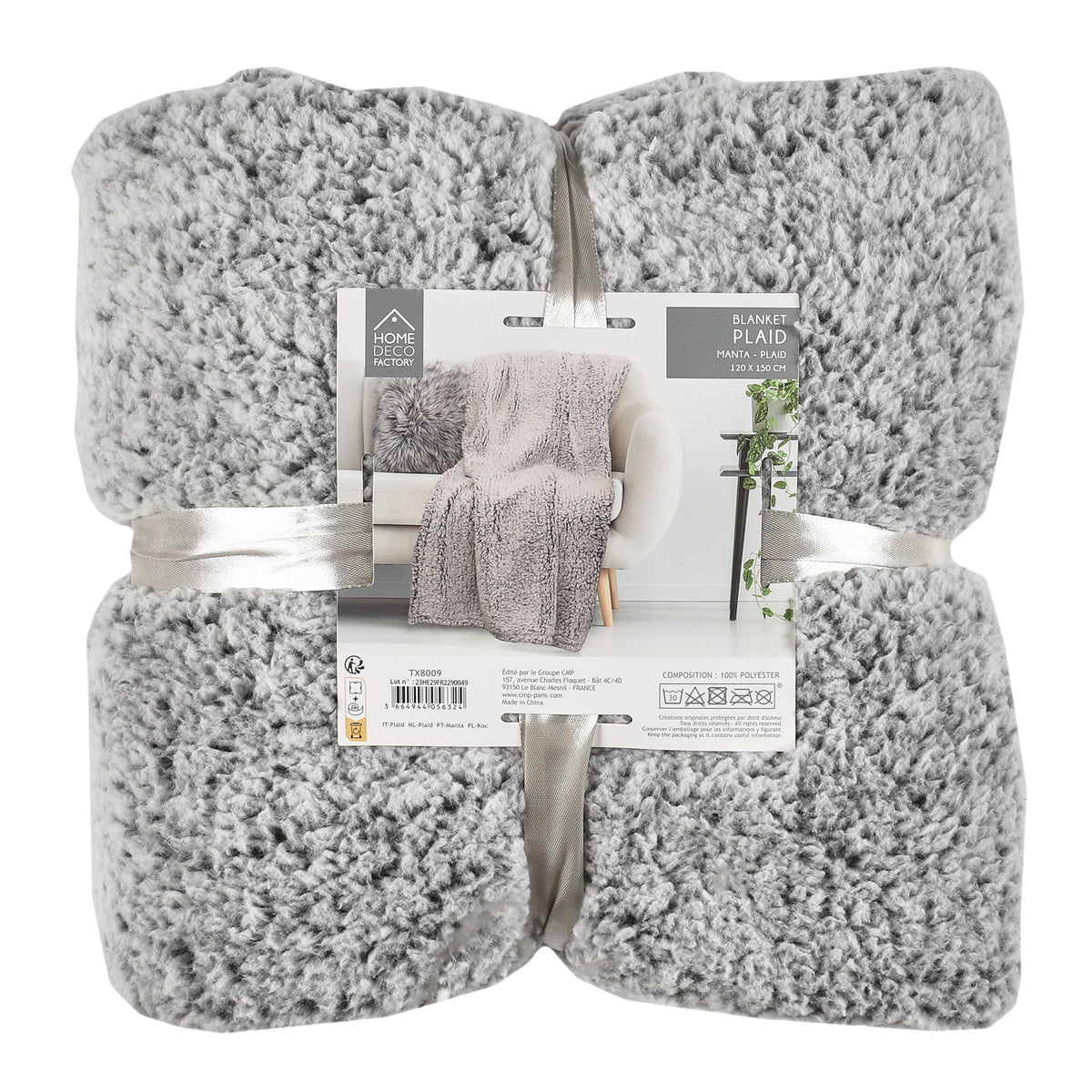Plaid Sherpa Gris 120X150Cm