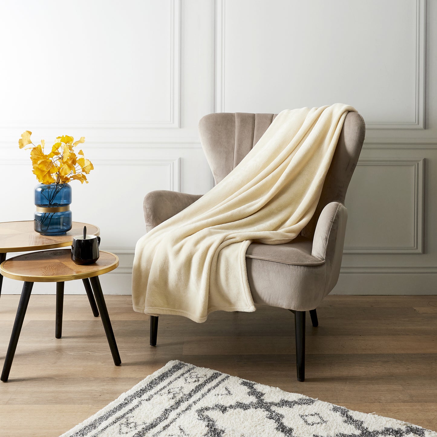 Plaid Pochon Flanelle Ecru 120X150Cm