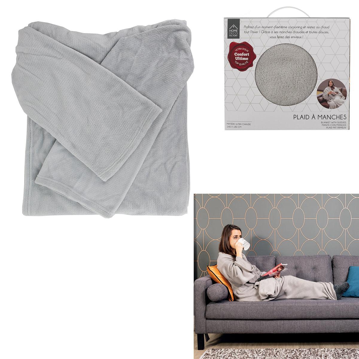 Plaid A Manches Gris 140X180Cm
