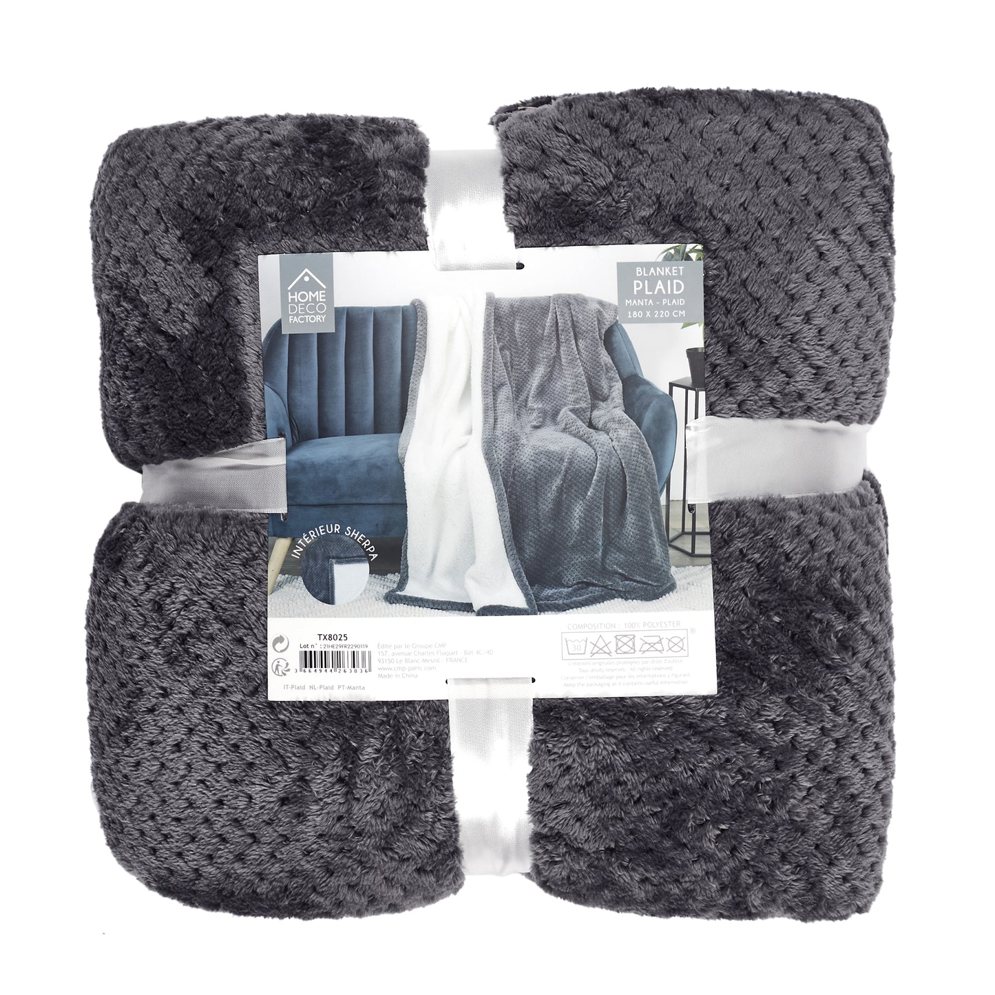 Plaid Nid Abeille Gris Sherpa Xxl 180X220Cm