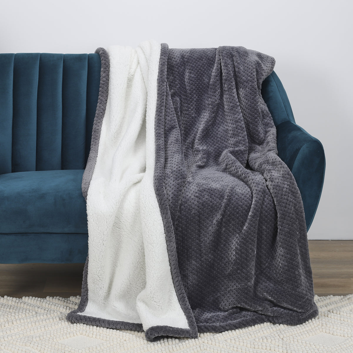 Plaid Nid Abeille Gris Sherpa Xxl 180X220Cm