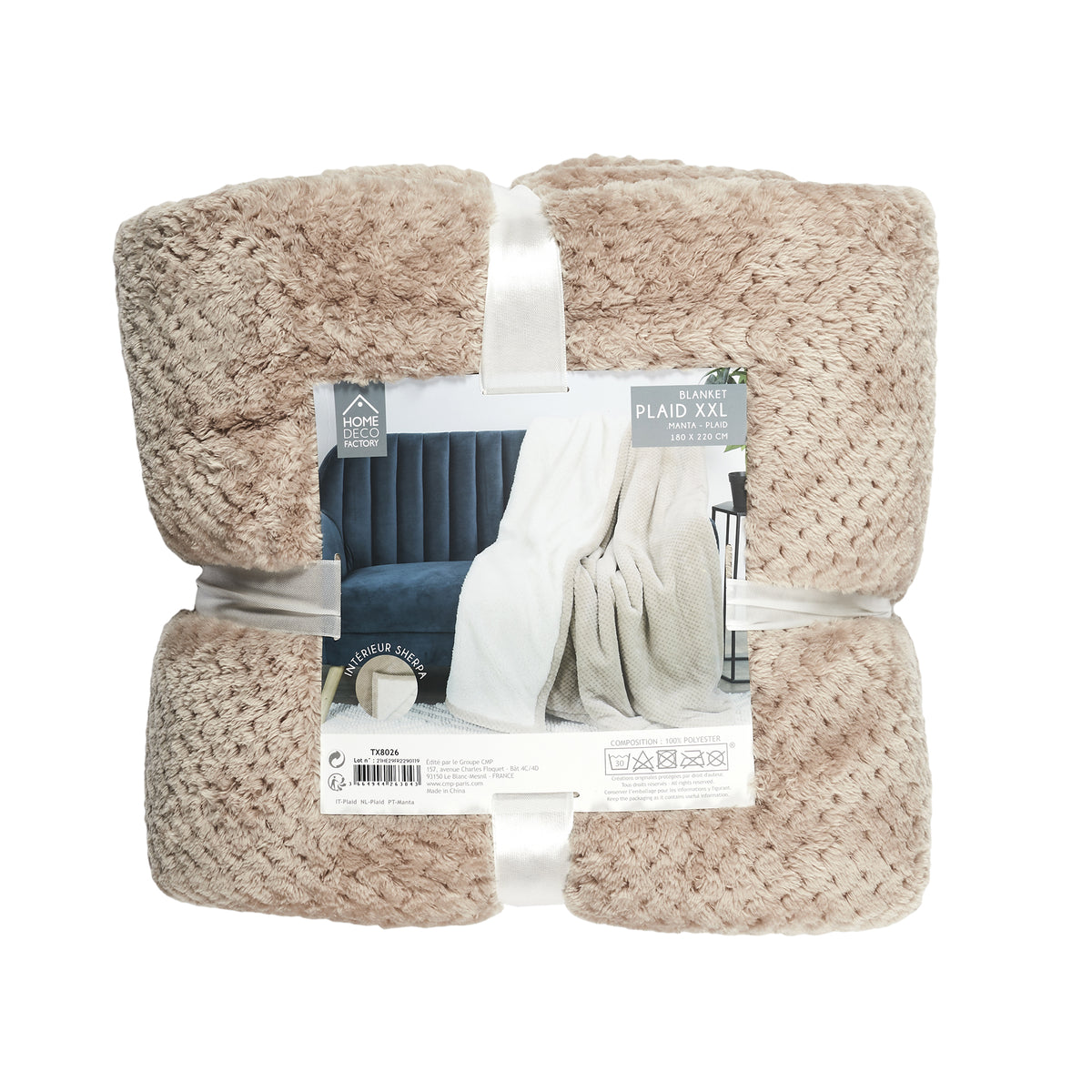 Plaid Nid Abeille Beige Sherpa Xxl 180X220Cm