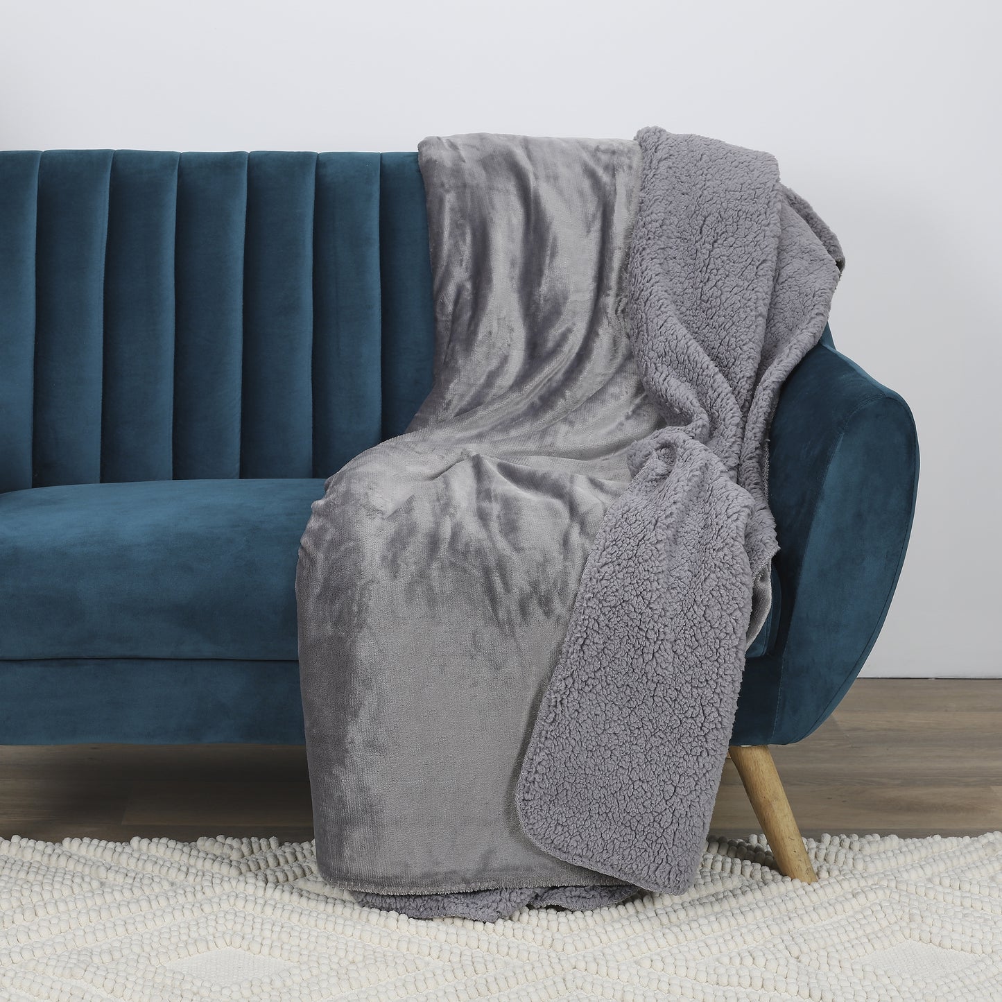 Plaid Flanelle Sherpa Gris Xxl 140X200Cm