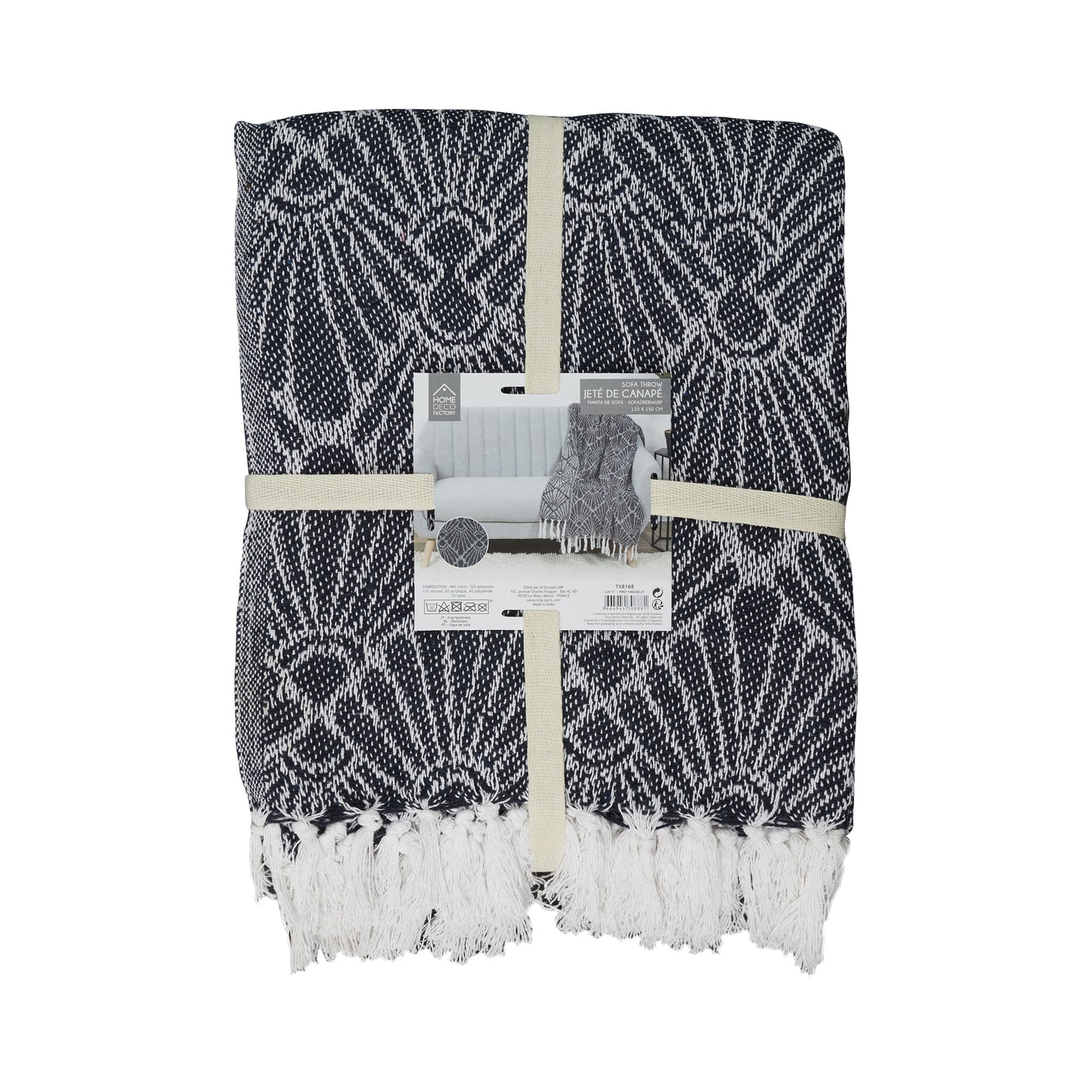 Plaid Jete Jacquard Geometrique Bleu 125X150Cm