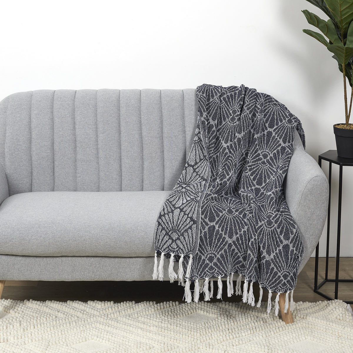 Plaid Jete Jacquard Geometrique Bleu 125X150Cm