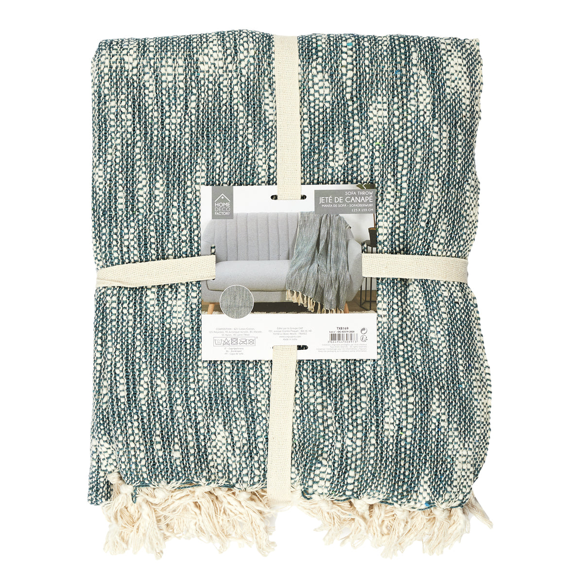 Plaid Jete Bicolore Naturel Kaki 120X150Cm