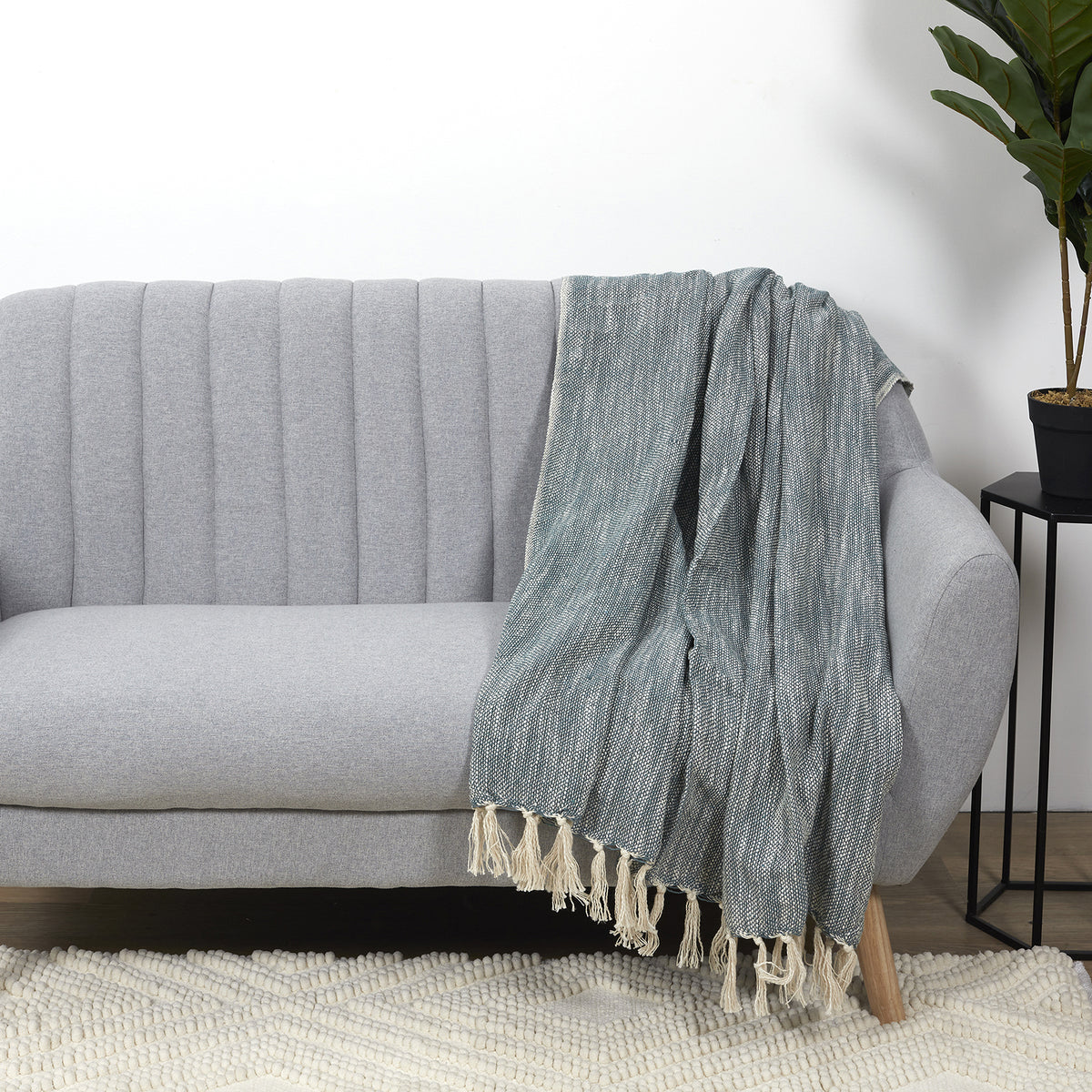 Plaid Jete Bicolore Naturel Kaki 120X150Cm