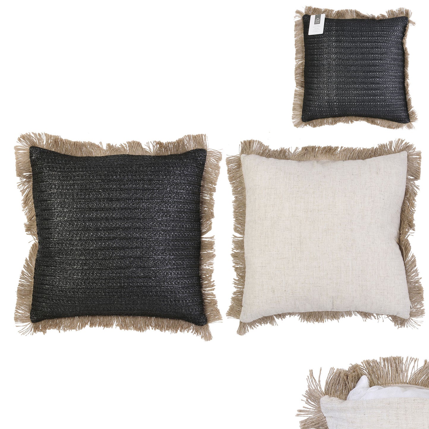 Coussin Raphia Noir Dehoussable 40X40Cm
