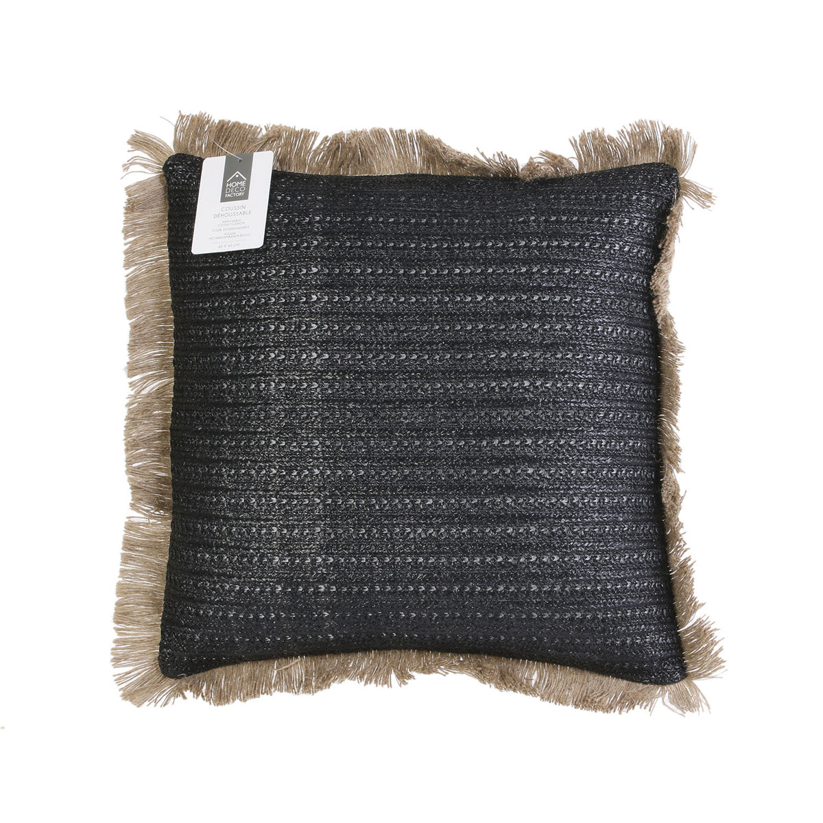 Coussin Raphia Noir Dehoussable 40X40Cm