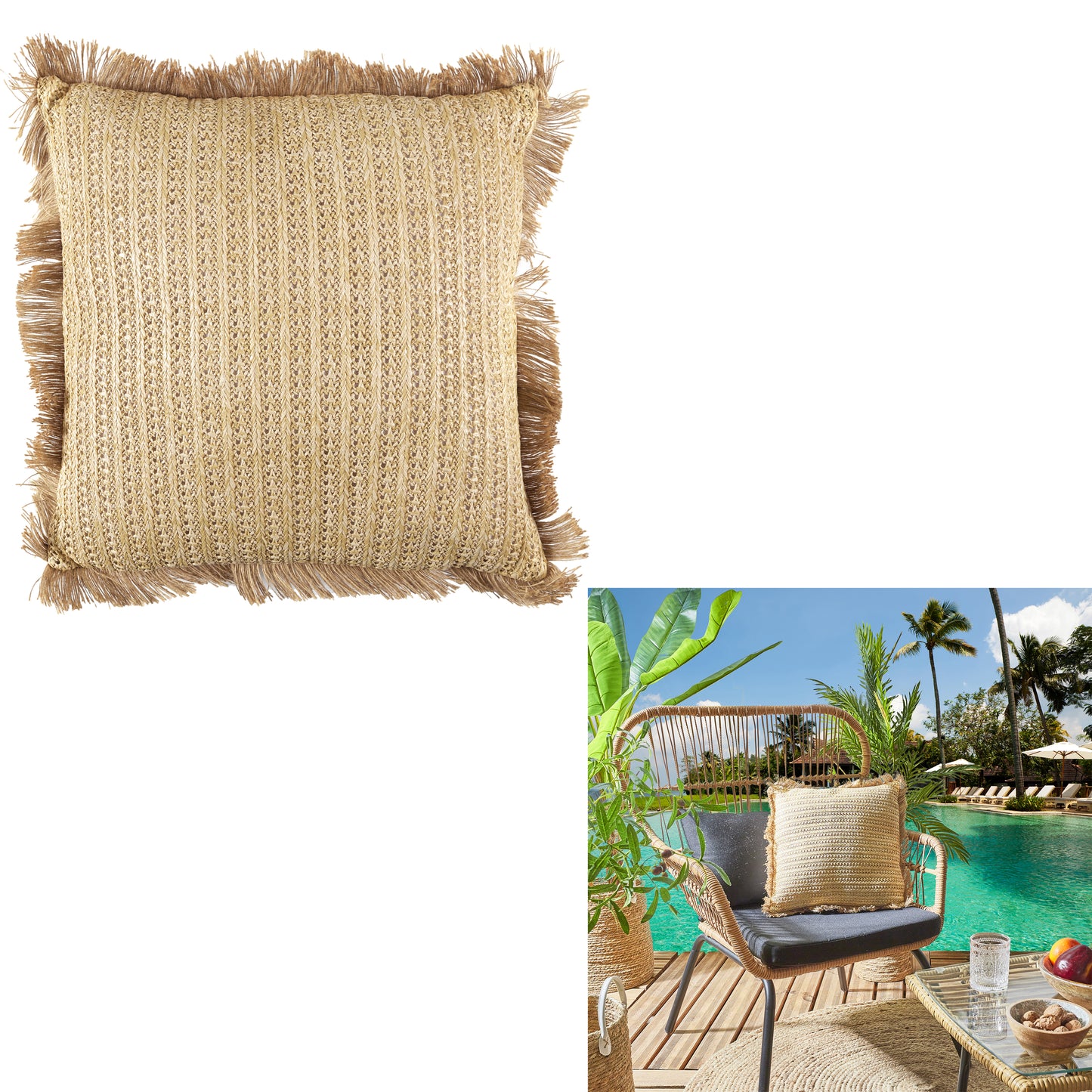 Coussin Raphia Naturel Dehoussable 40X40Cm