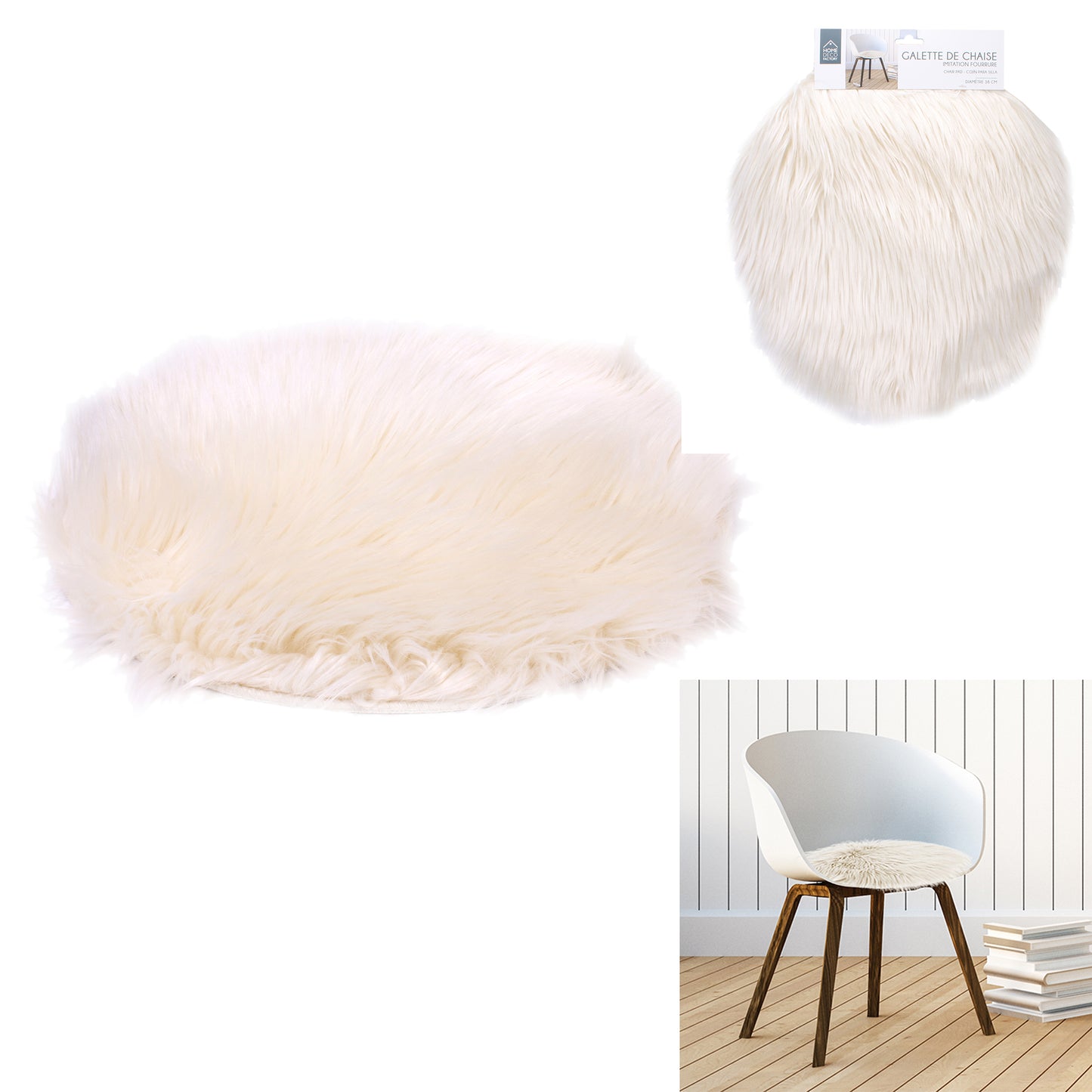 Galette Chaise Fourrure Ecru 38Cm X6