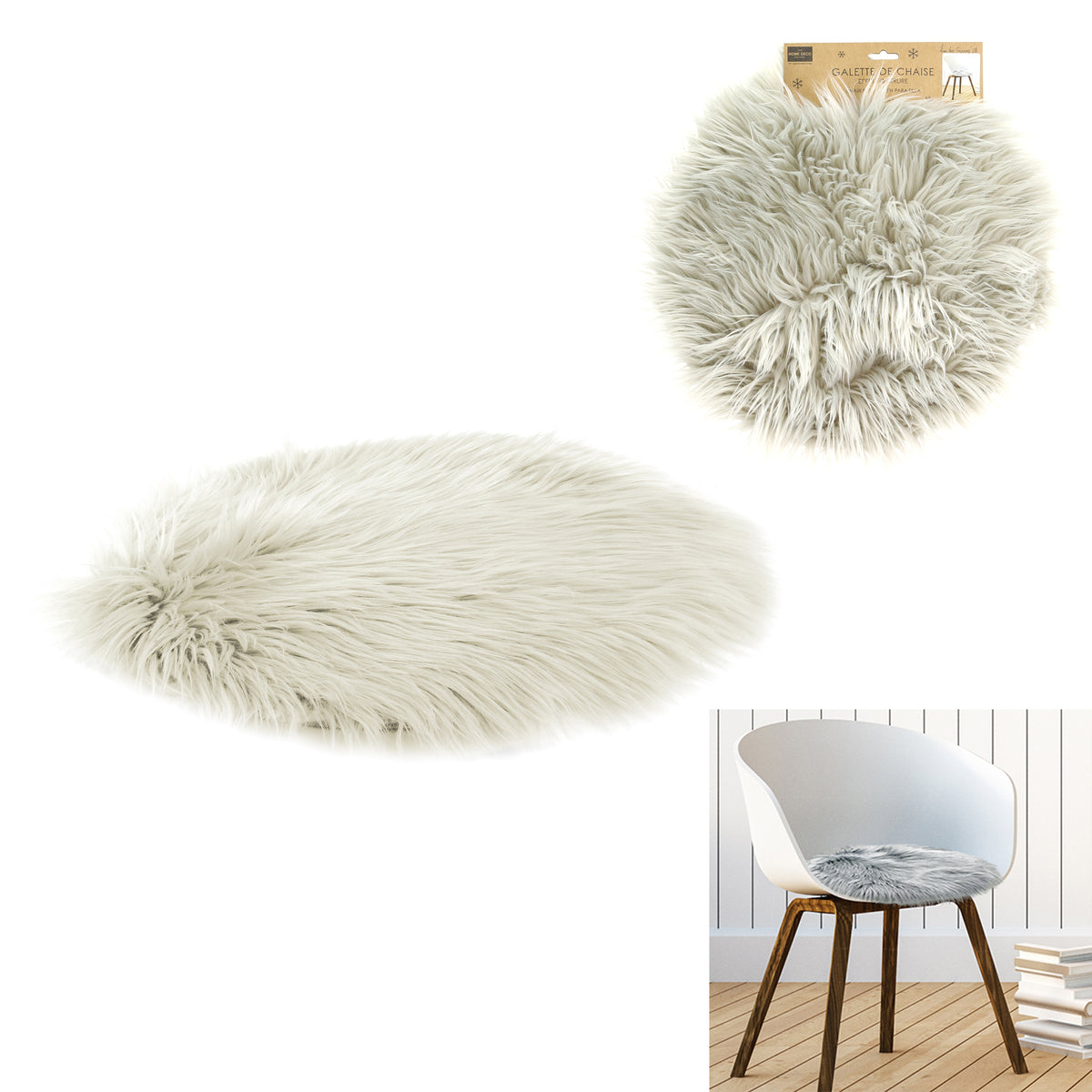 Galette Chaise Fourrure Perle 38Cm X6