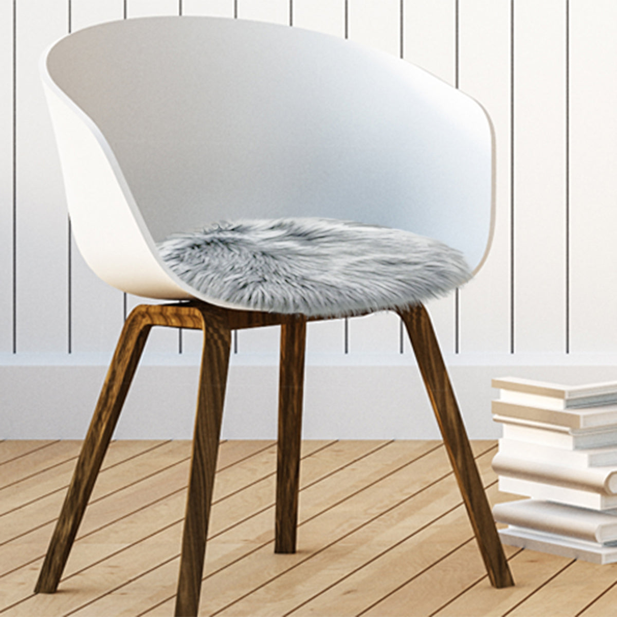 Galette Chaise Fourrure Perle 38Cm X6