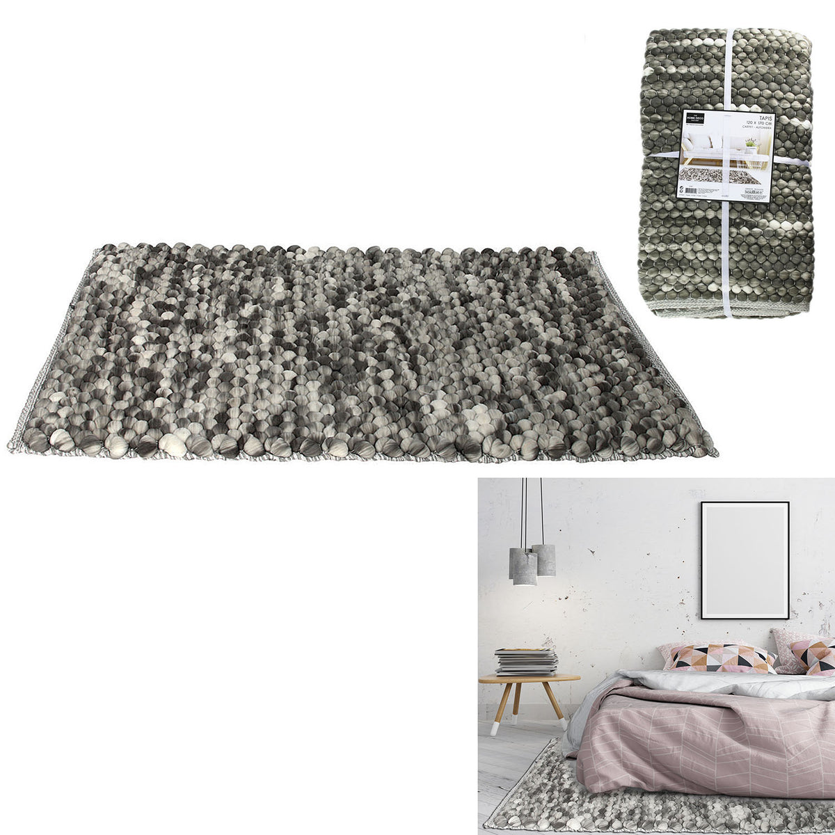 Tapis Boules Gris 120X170Cm