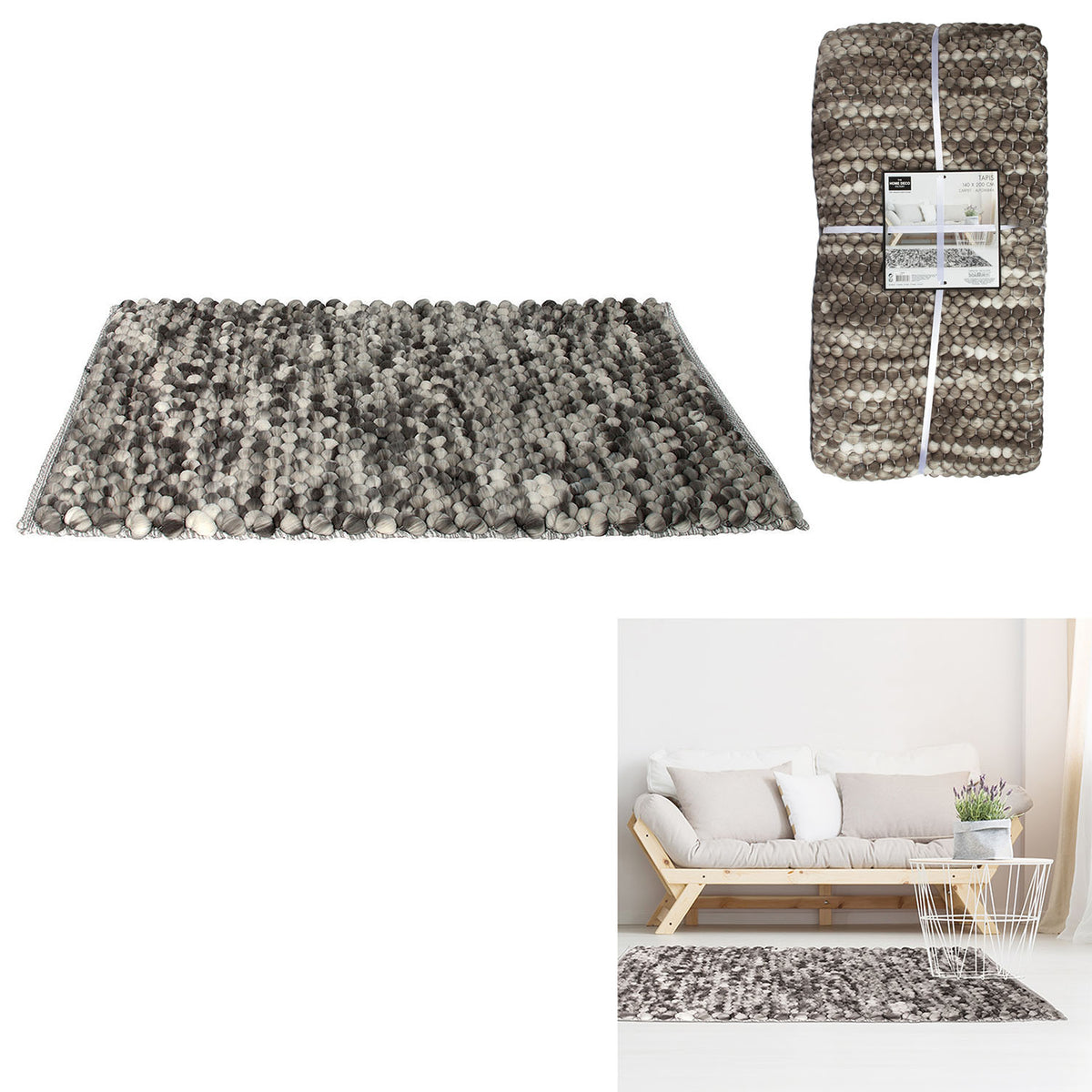 Tapis Boules Gris 140X200Cm
