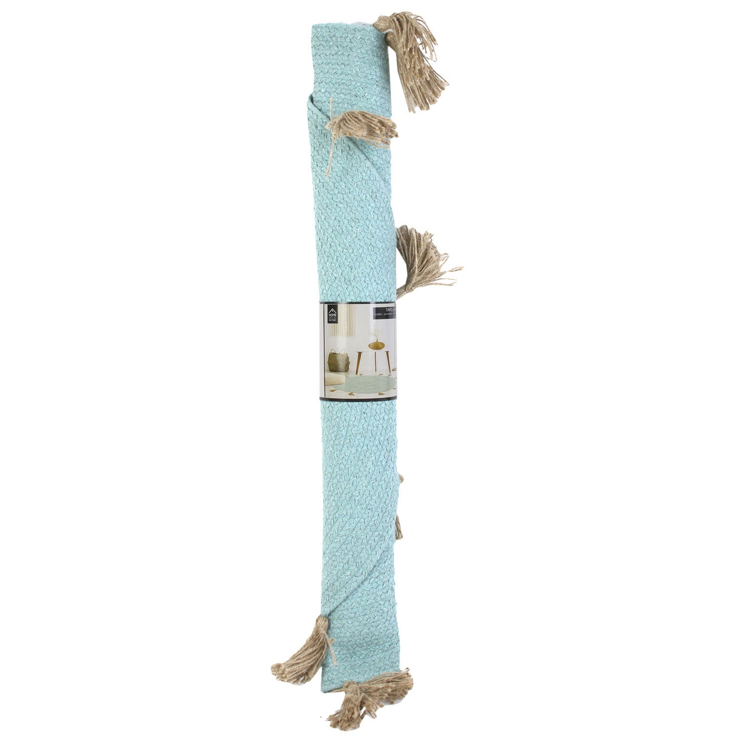 Tapis Rond Coton Pompon Celadon 90Cm