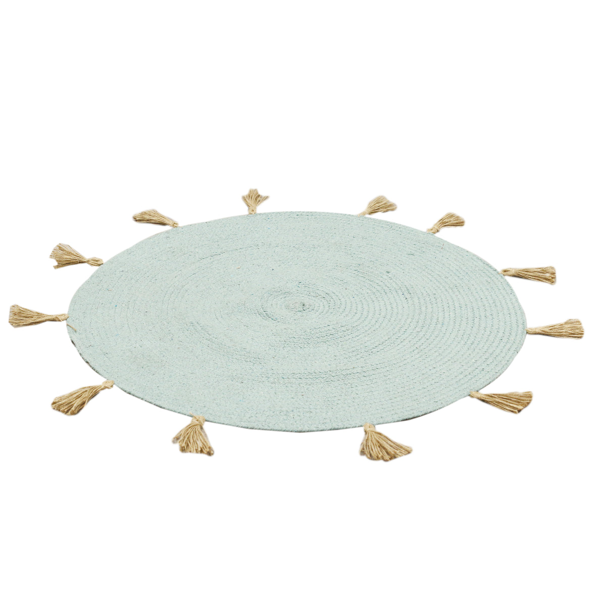 Tapis Rond Coton Pompon Celadon 90Cm