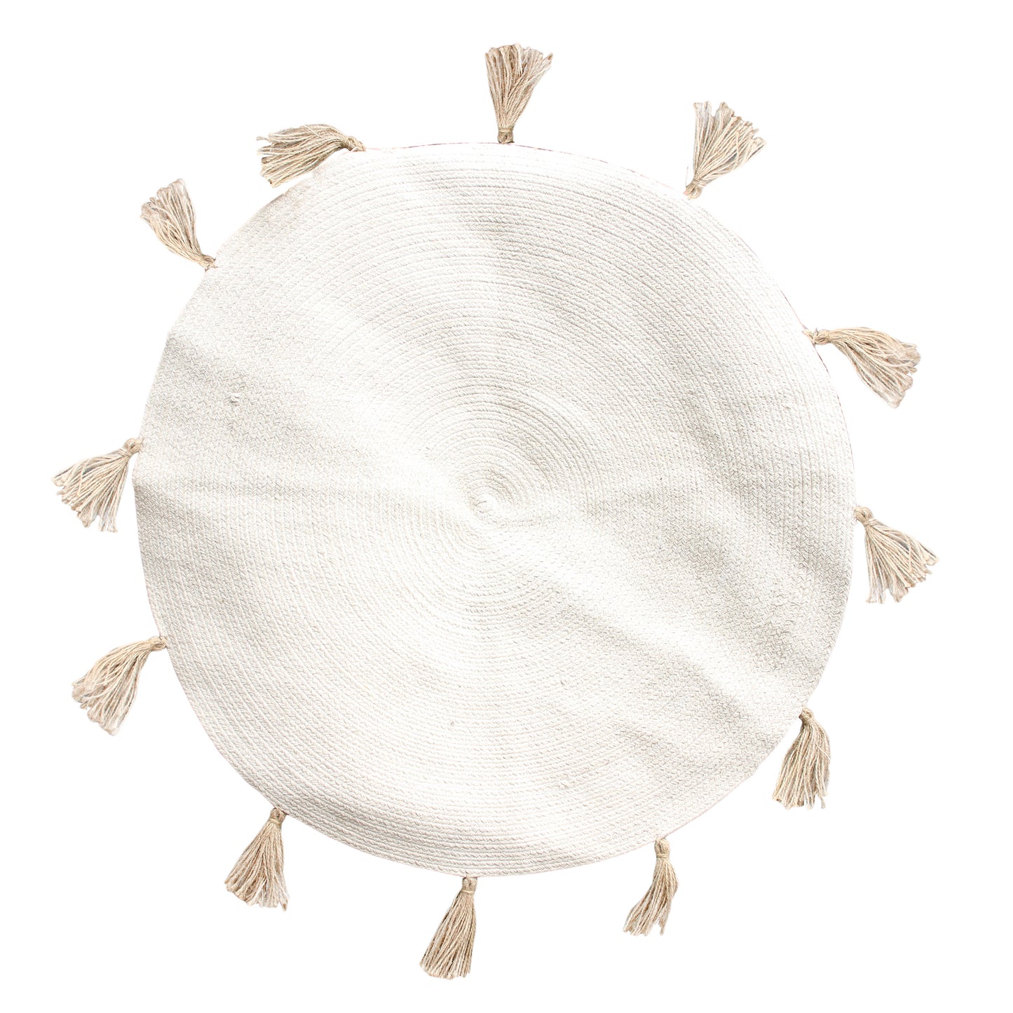 Tapis Rond Coton Pompon Beige 90Cm